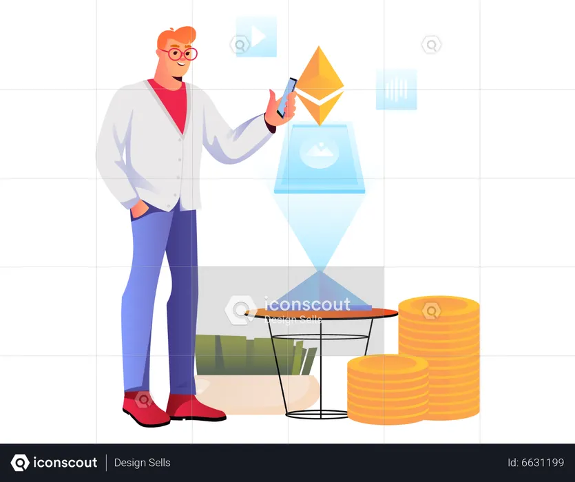 Man investing money ethereum  Illustration