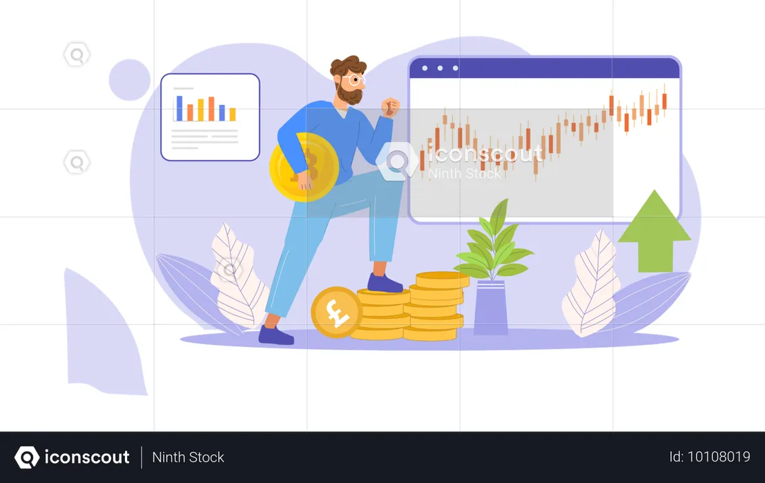 Man investing money in stock market  Illustration