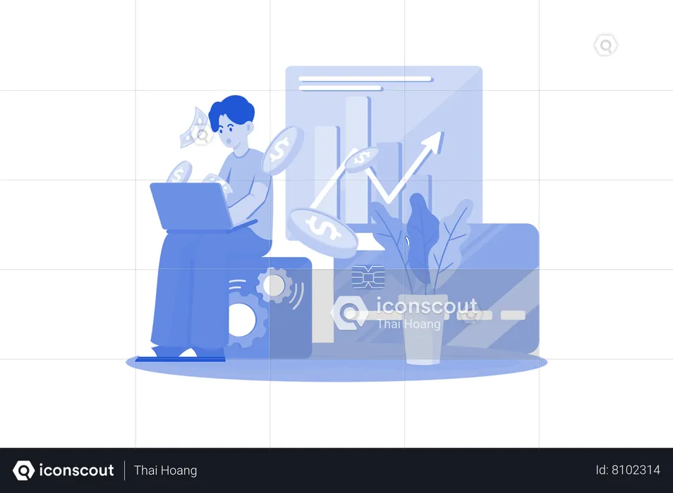 Man Investor Works On Laptop  Illustration