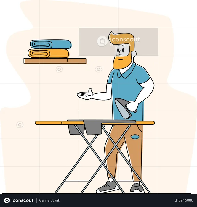Man Ironing Clothing  Illustration