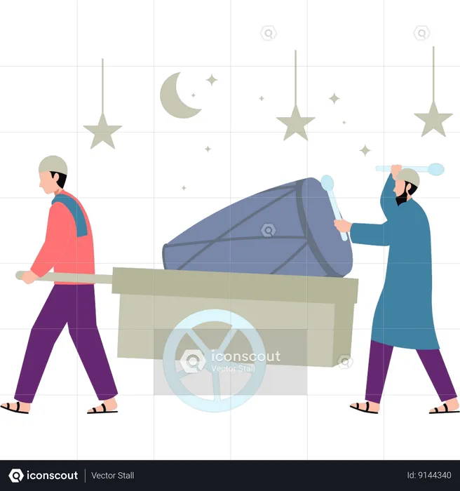 Man is announcing Eid by beating a drum  Illustration