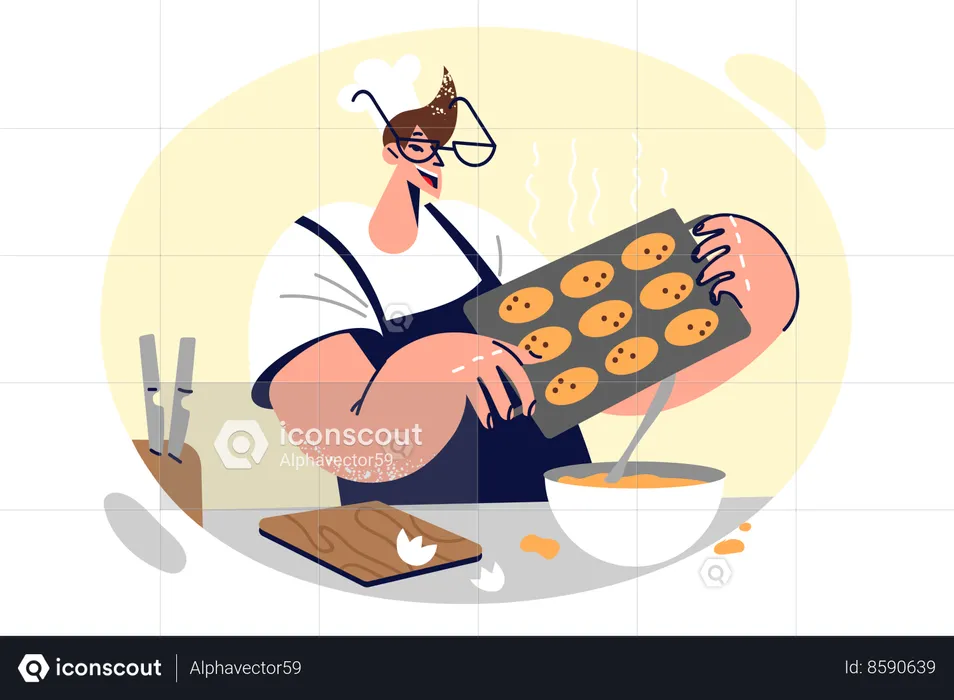 Man is baking cookies  Illustration