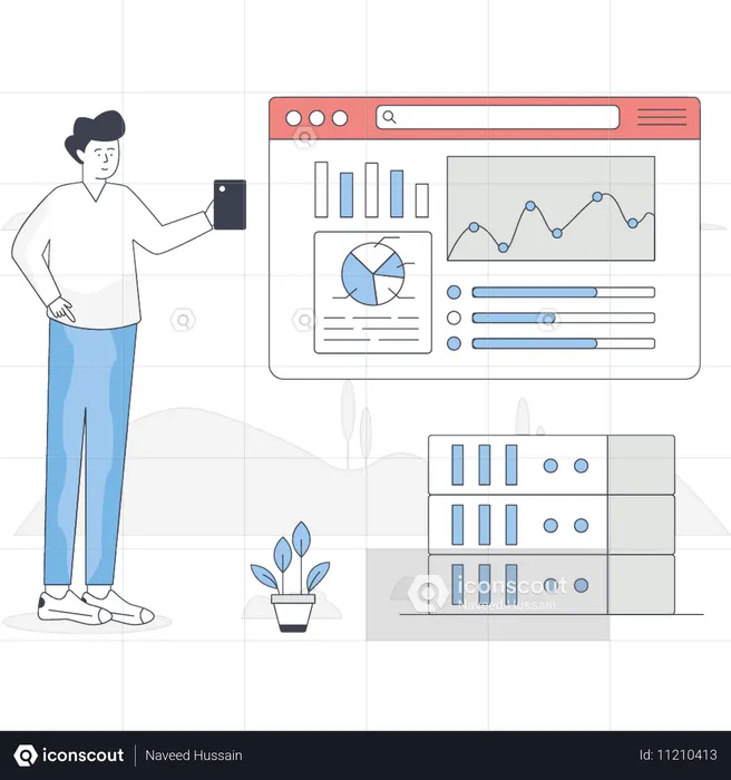 Man is checking web analytic graph  Illustration
