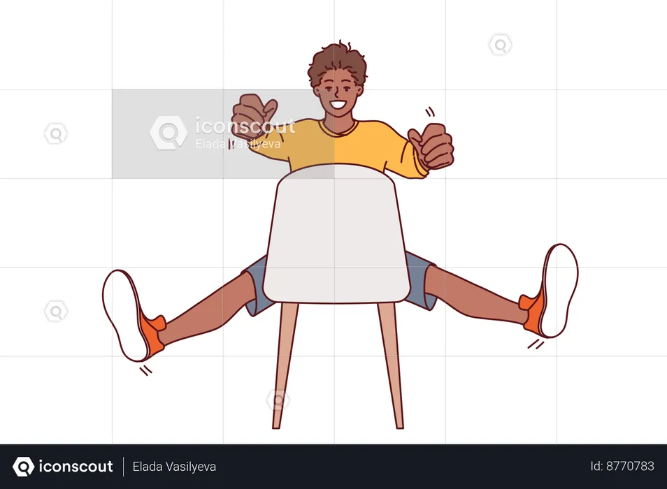 Man is cheering while sitting on chair  Illustration