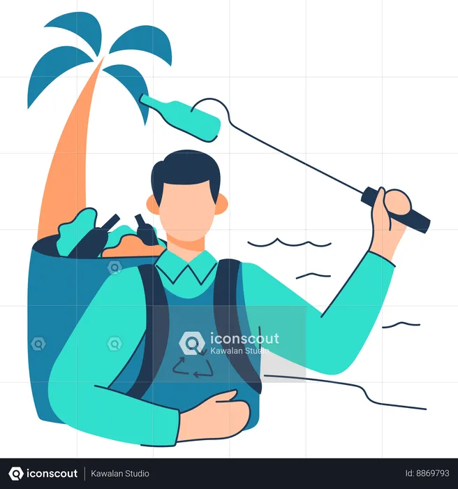 Man is cleaning beach  Illustration