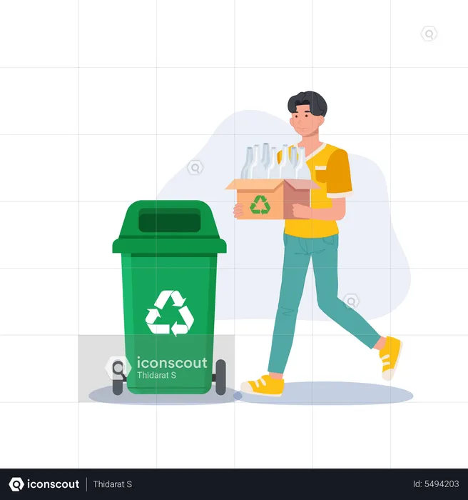 Man is collected bottles for recycling  Illustration