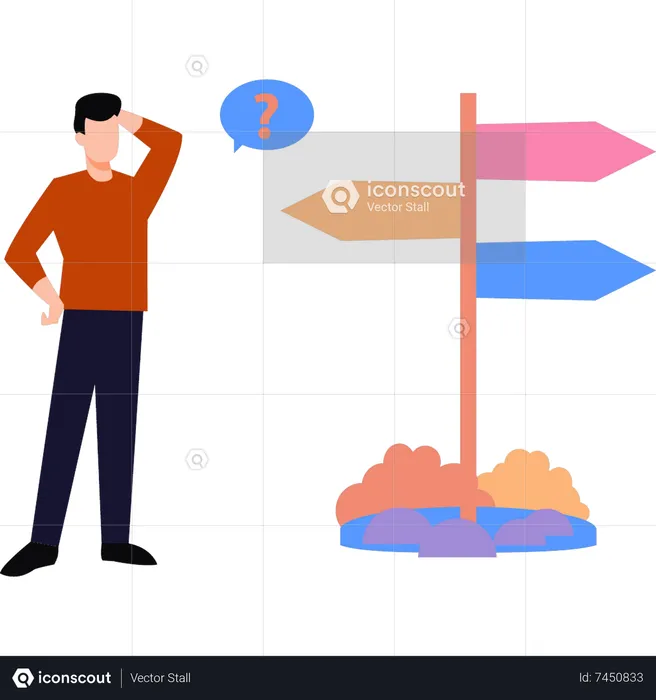 Man is confused about the direction  Illustration