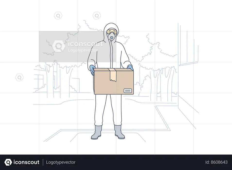 Man is delivering box in pandemic situation  Illustration