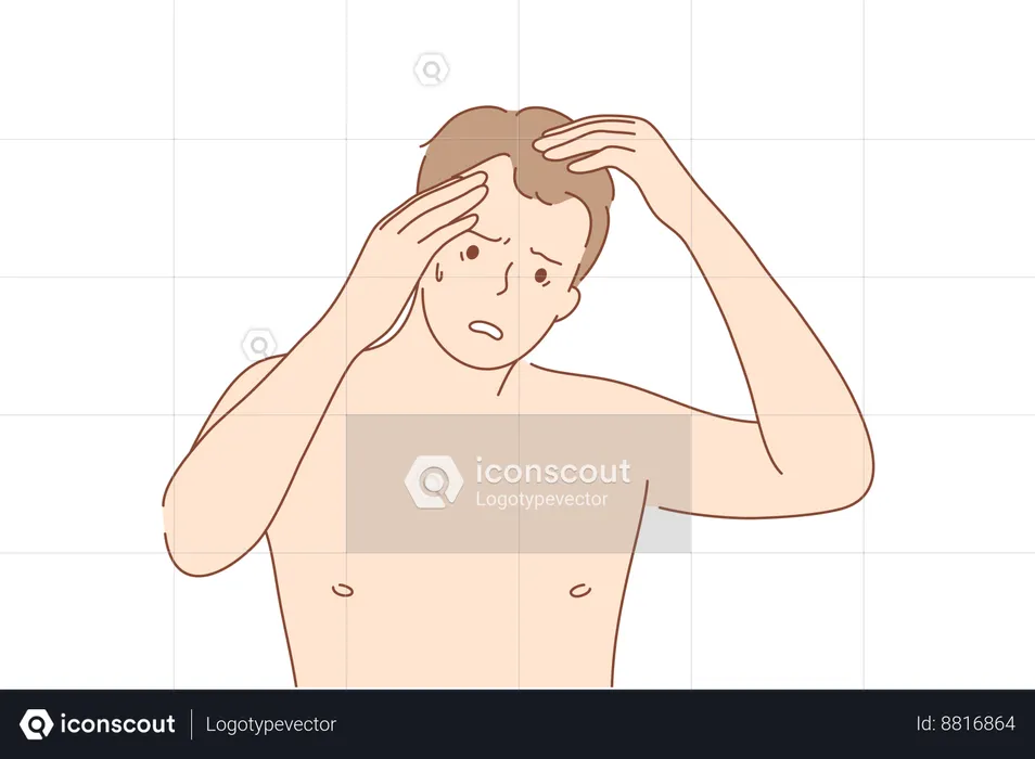 Man is disappointed with face pimple  Illustration