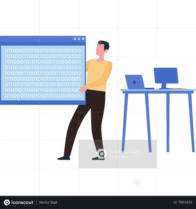 Man is doing binary coding  Illustration