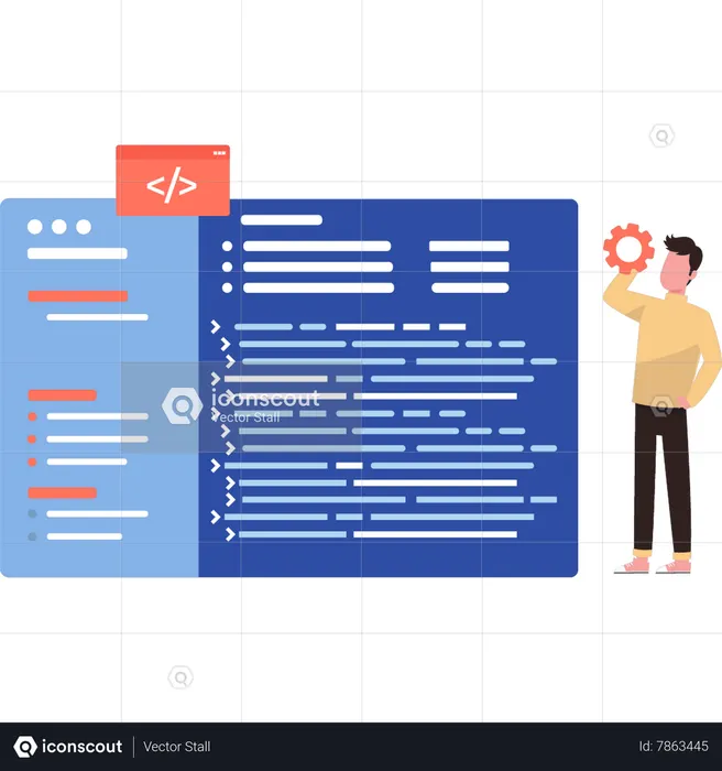 Man is doing coding management  Illustration