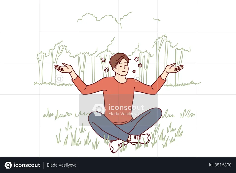 Man is doing meditation in forest  Illustration