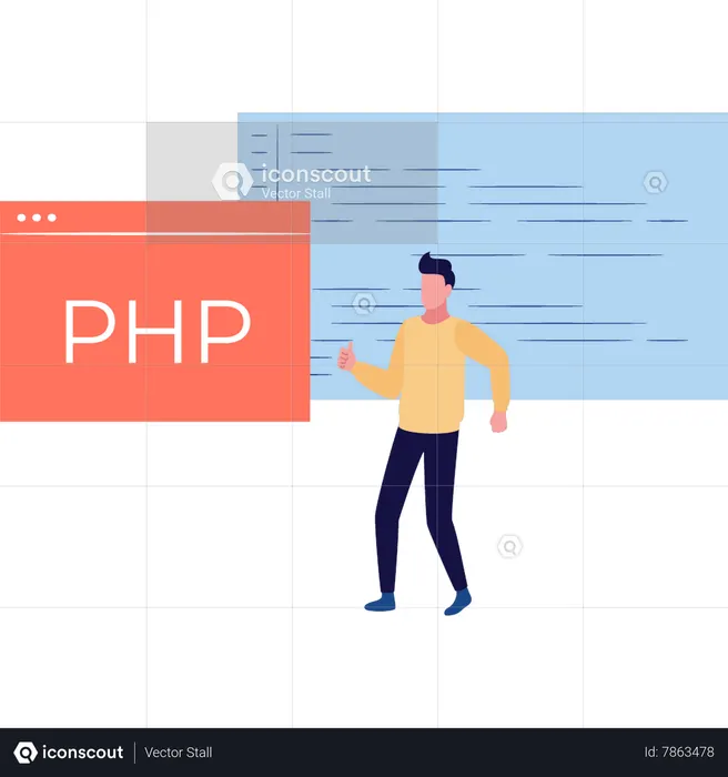 Man is doing PHP coding  Illustration