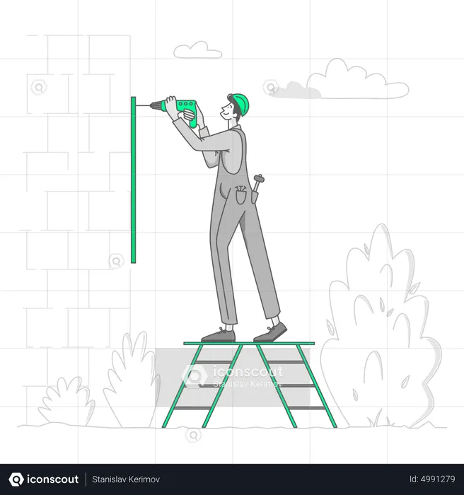 Man is drilling a hole  Illustration