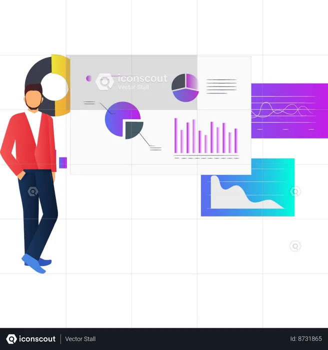 Man is explaining analysis chart  Illustration