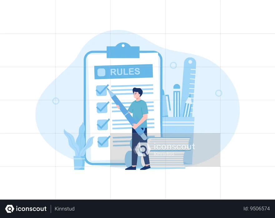 Man is filling out a list column  Illustration