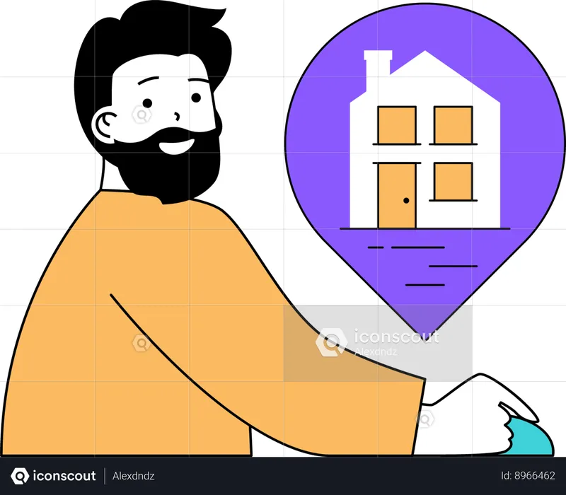 Man is finding location of home  Illustration