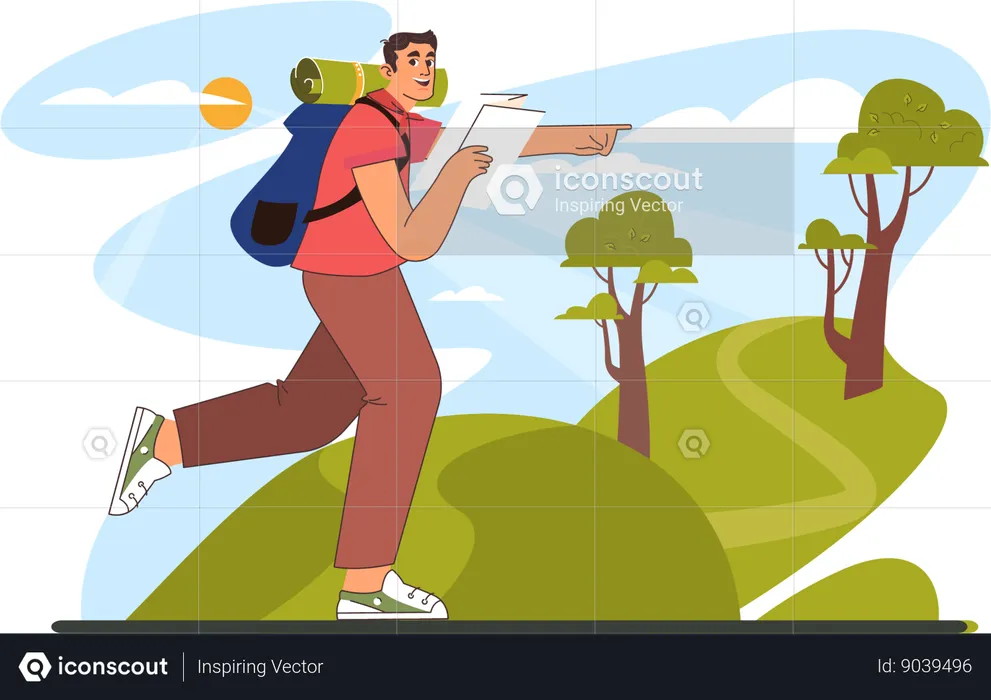 Man is finding way from forest  Illustration