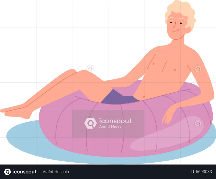 Man is floating on swimming ring  Illustration