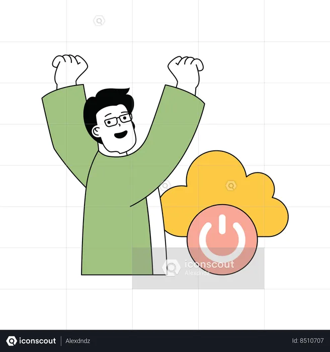 Man is happy after doing cloud switch off  Illustration
