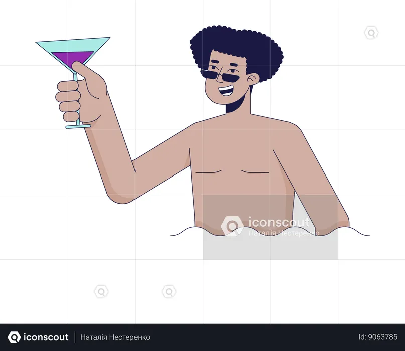 Man is holding cocktail at pool  Illustration