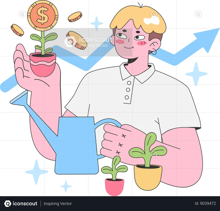 Man is holding money plant  Illustration