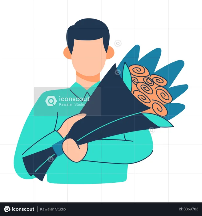 Man is holding rose bouquet  Illustration