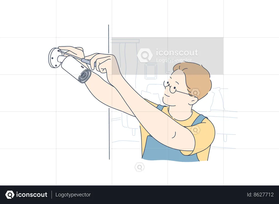 Man is installing CCTV camera  Illustration