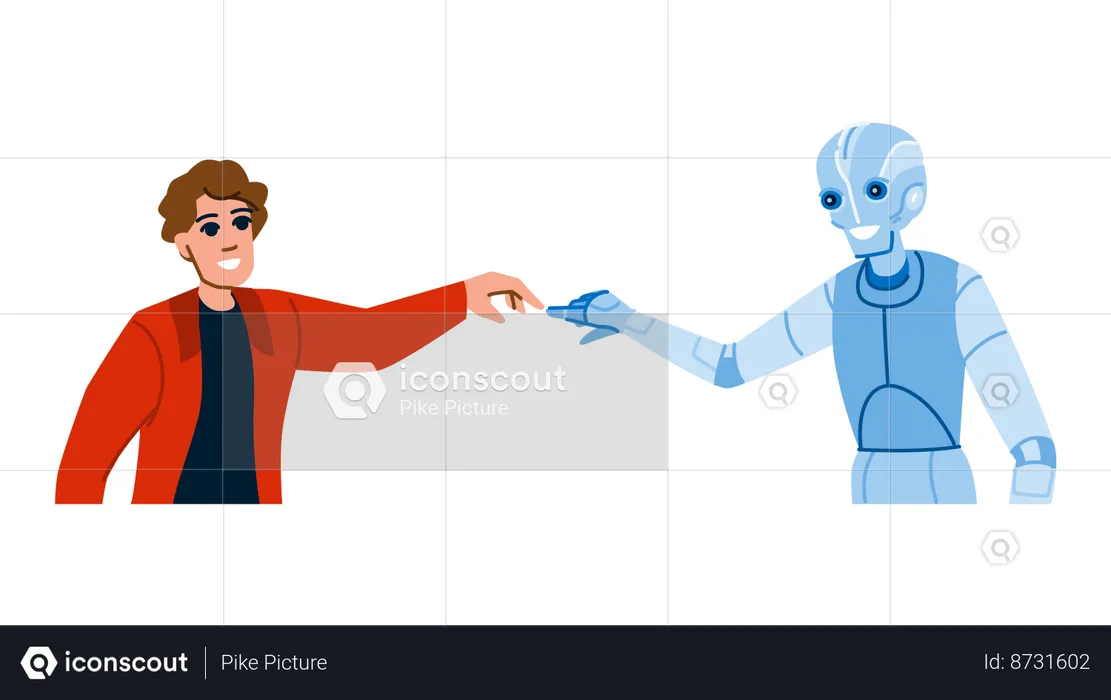 Man is interacting with robot  Illustration