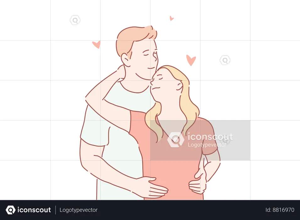 Man is kissing his wife  Illustration