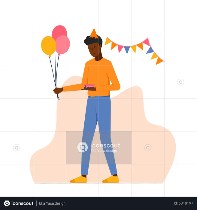 Man is lonely on birthday  Illustration