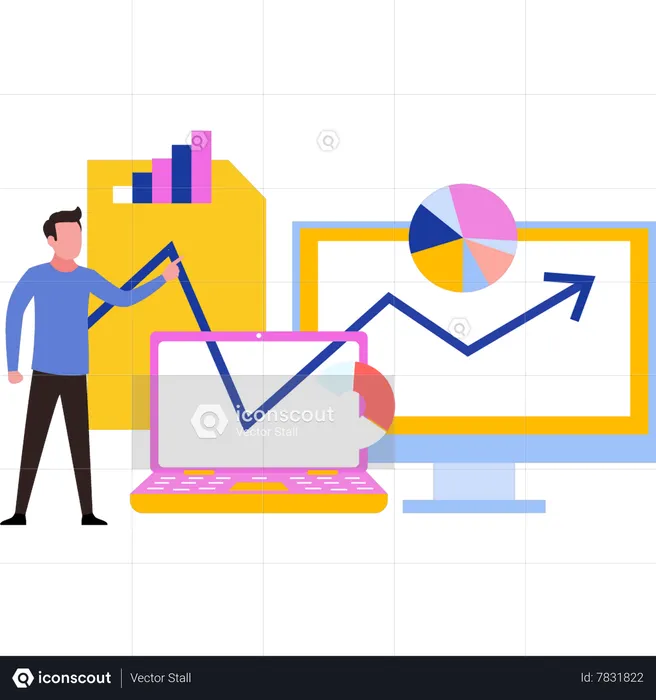 Man is looking at line graph  Illustration
