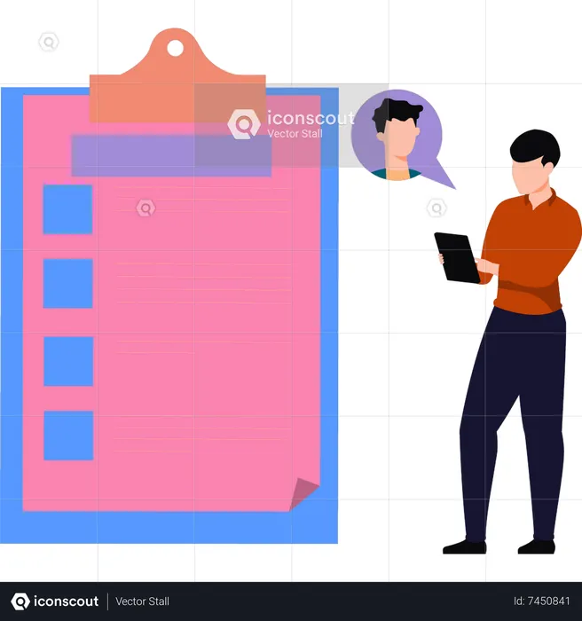 Man is looking at the clipboard  Illustration
