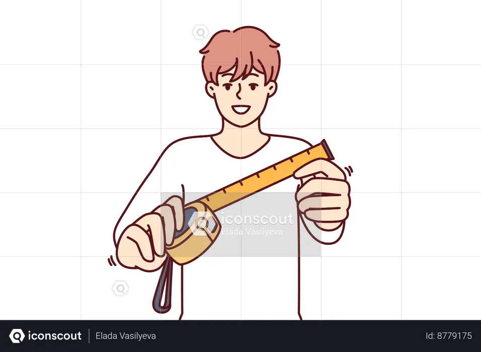 Man is measuring his waist with measuring tape  Illustration