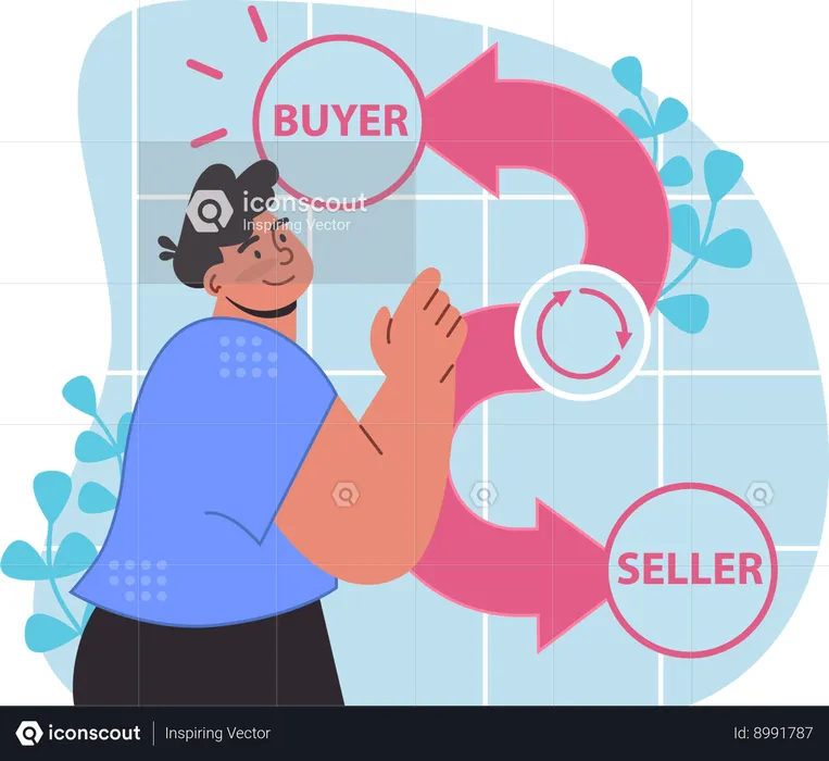 Man is meditator between buyer and seller  Illustration
