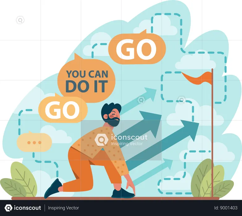 Man is motivated to move in career direction  Illustration