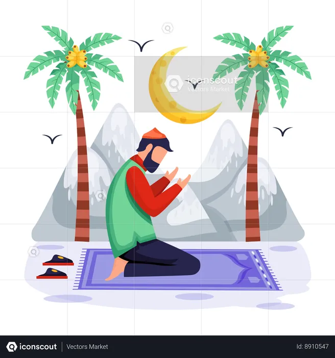 Man is offering Salah at beach  Illustration