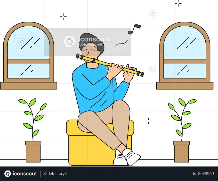 Man is playing flute  Illustration