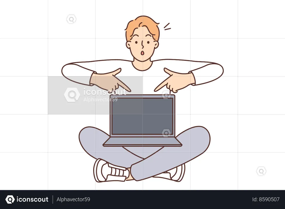 Man is pointing towards laptop  Illustration