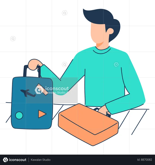 Man is preparing his luggage for air travel  Illustration