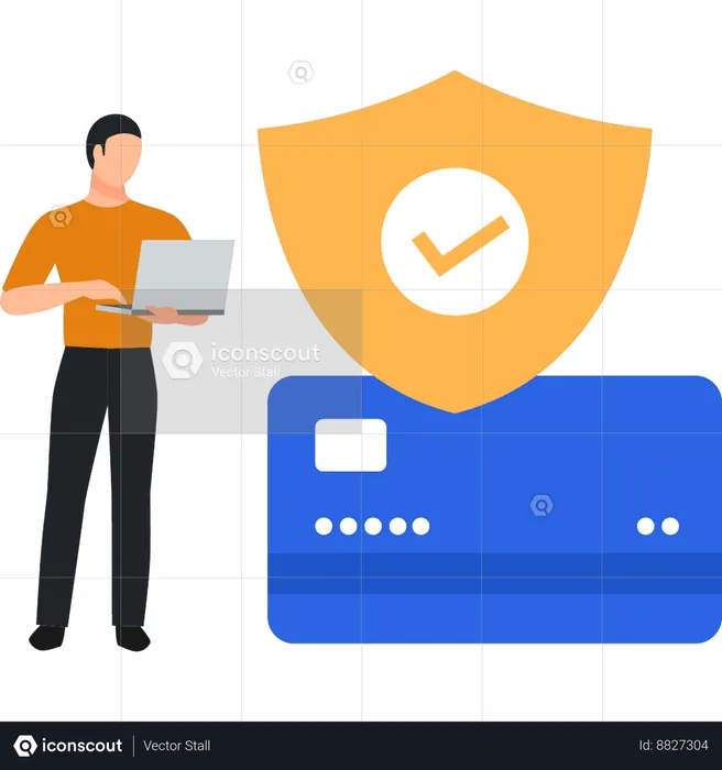 Man is protecting a credit card  Illustration