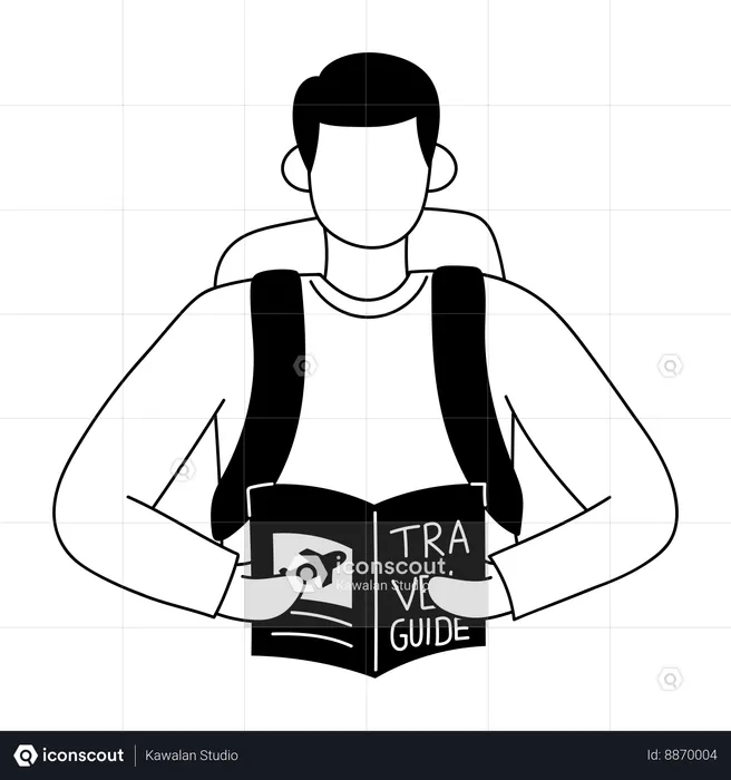 Man is reading travel guide book  Illustration
