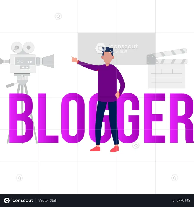 Man is recording for blogger content  Illustration