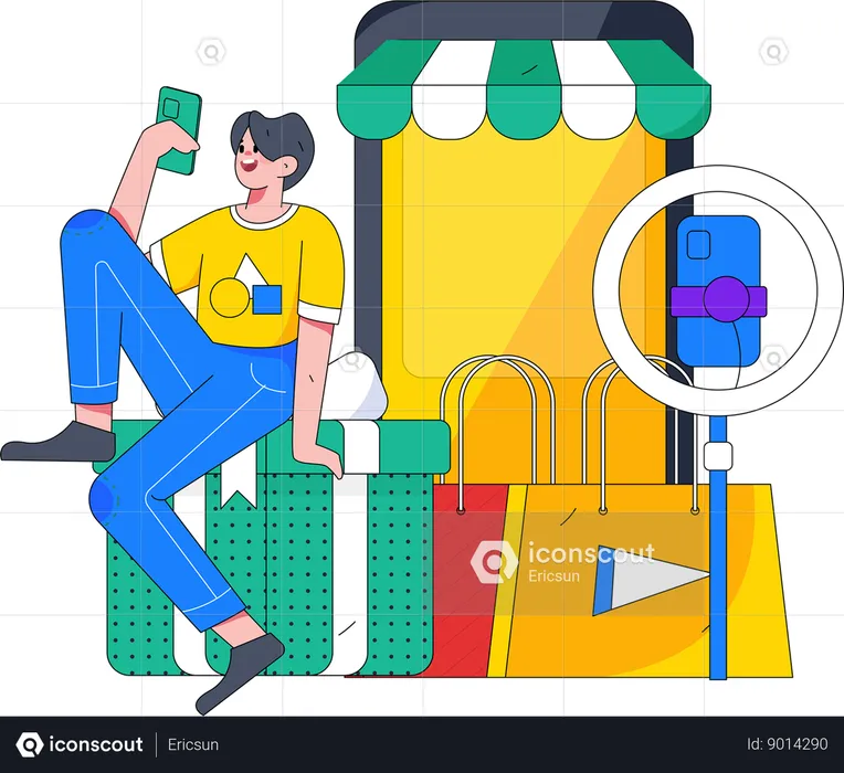 Man is recording shopping podcast  Illustration