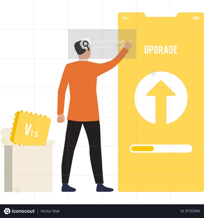 Man is referring to the upgrading system on mobile  Illustration
