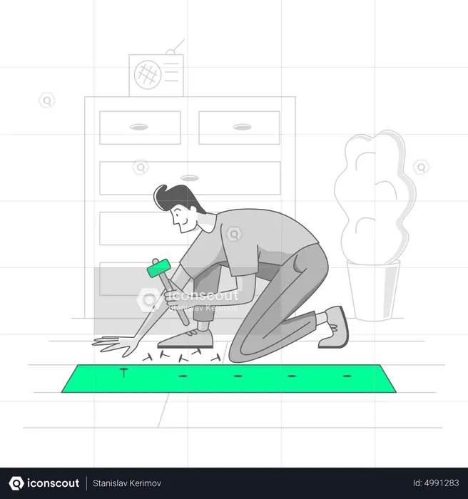Man is renovating the floor of his apartment  Illustration