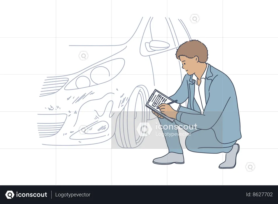 Man is repairing dented car  Illustration