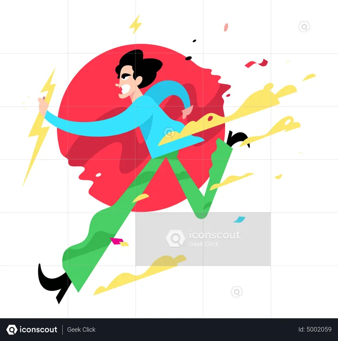 Man Is Running With Heavenly Lightning  Illustration
