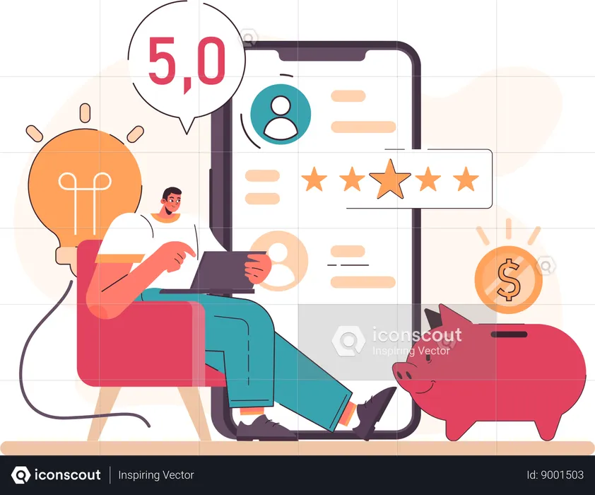 Man is saving money in piggy bank  Illustration