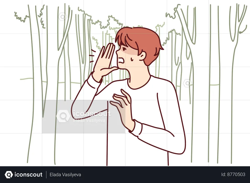 Man is screaming for help while lost in forest  Illustration